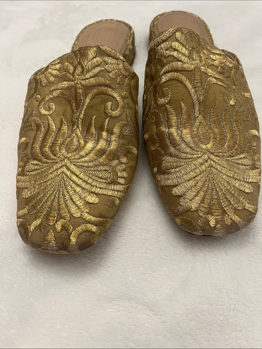 Tory Burch Metallic Gold Embroidered Slip-On Mules - Picture 7 of 11